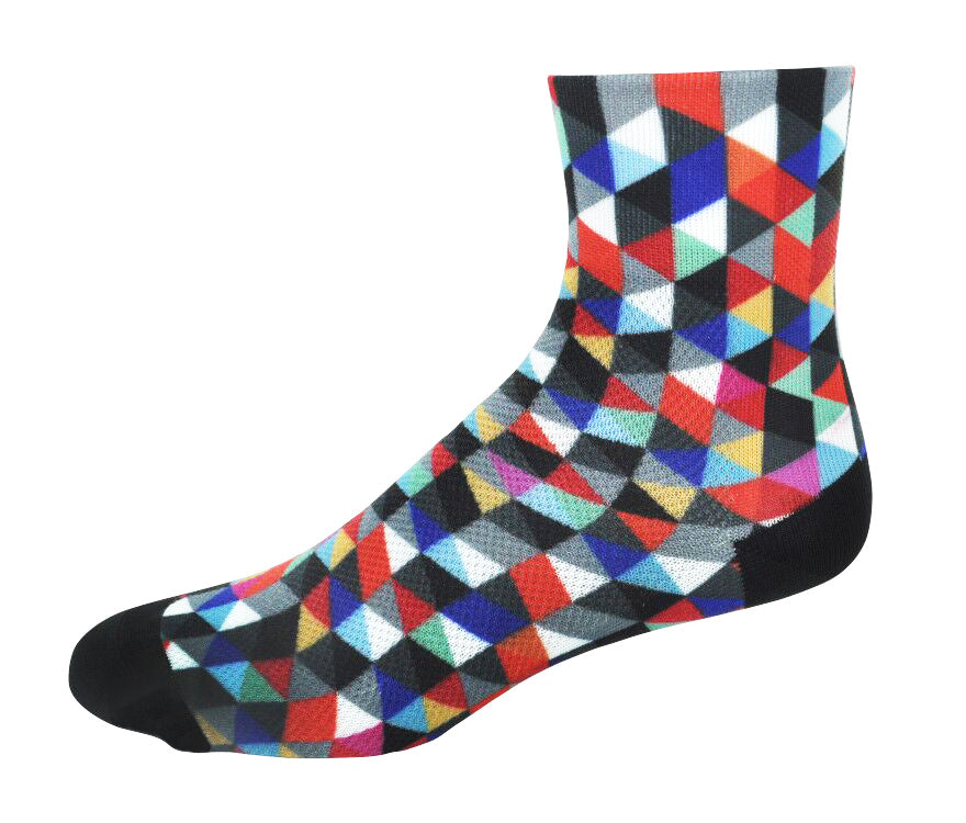 Get your own pair of printed bike socks for your next ride! Our bike socks is knitted with a super-fine Coolmax Core Spun yarn, and features a seamless toe, arch support, and reinforced heel and toe.