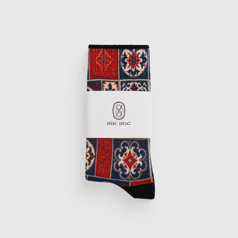 Heritage Tile Everyday Socks — Indigo Terra