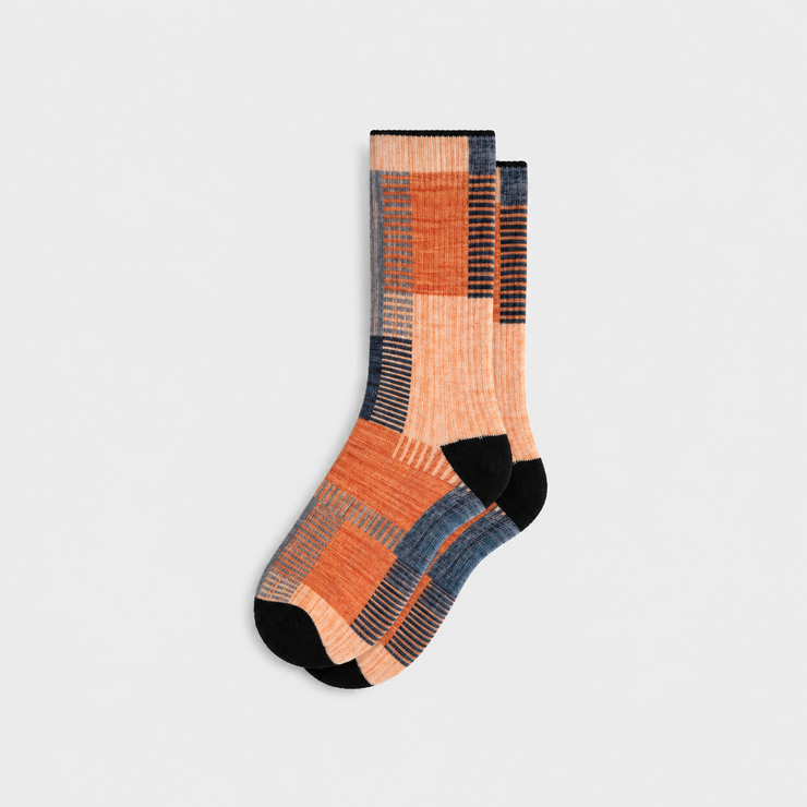 Woven Grid Everyday Socks — Ochre Indigo