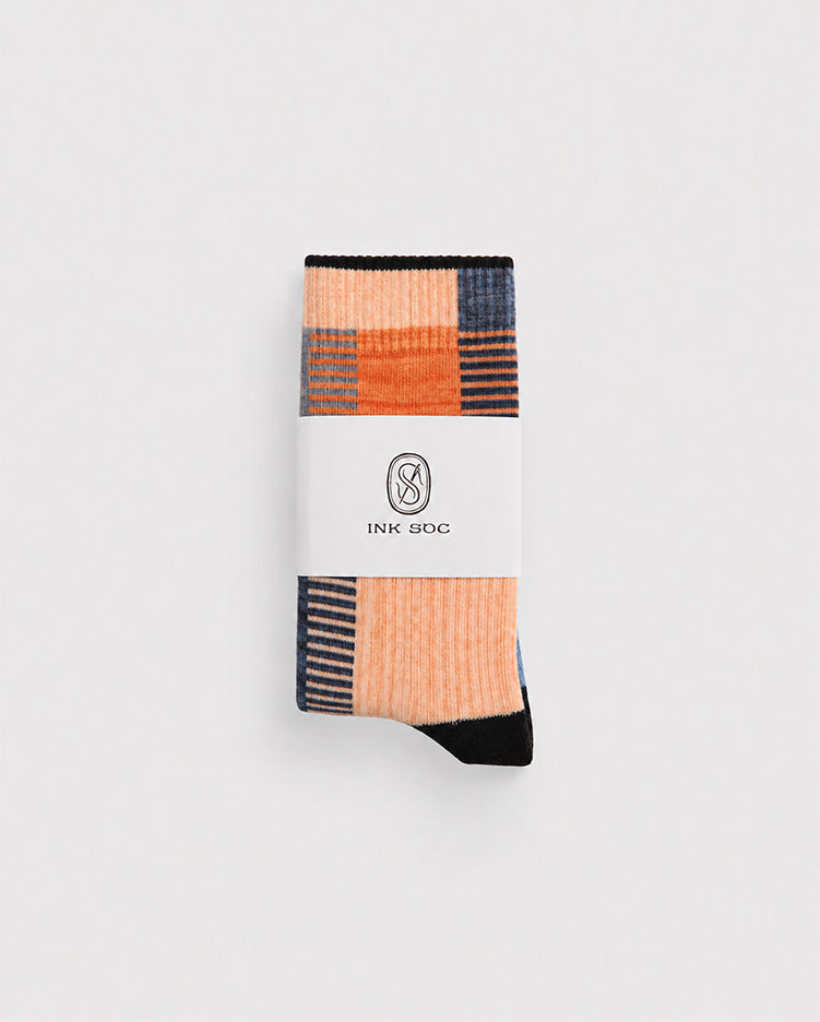 Woven Grid Everyday Socks — Ochre Indigo